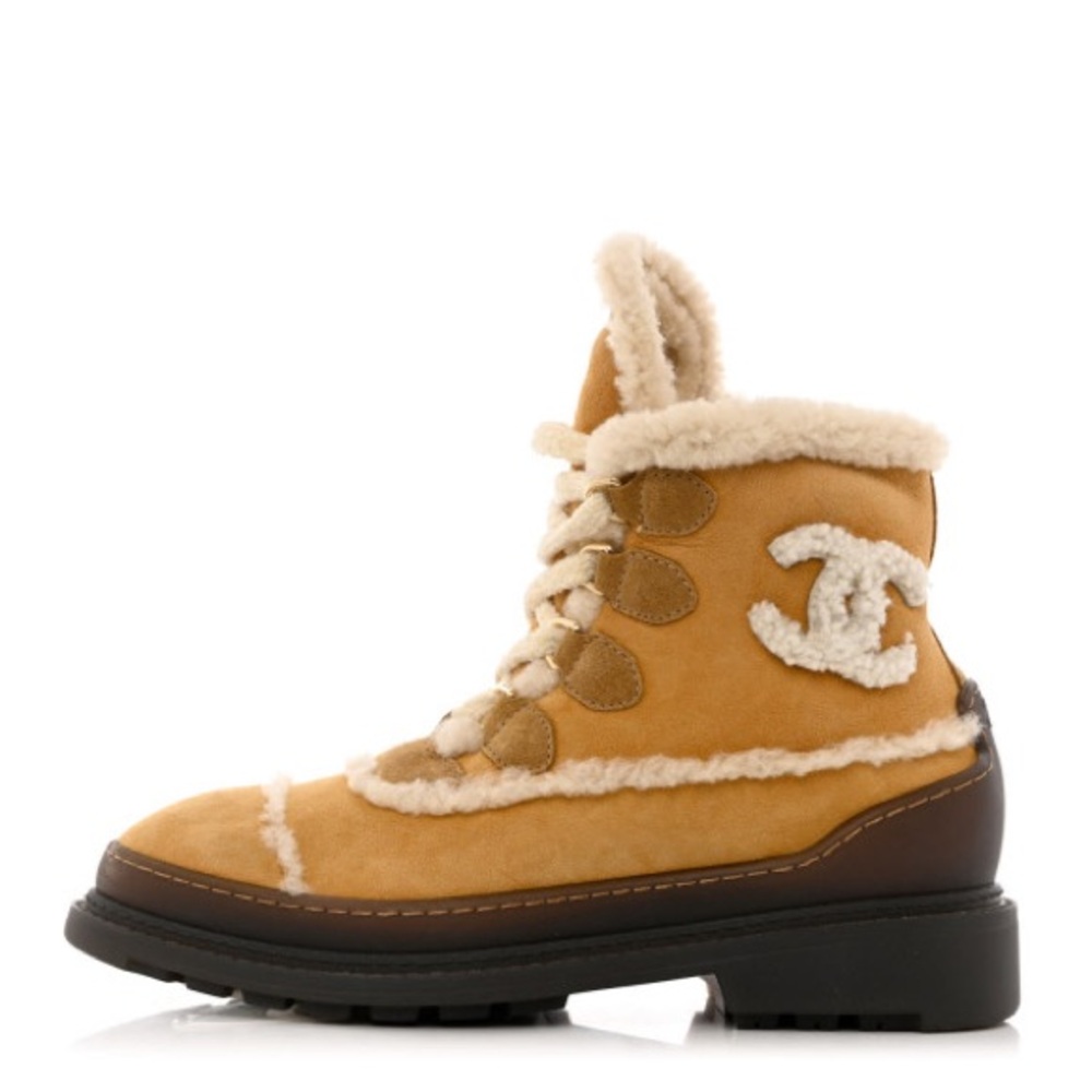 Authentic Chanel Lace Up Shearling Boots